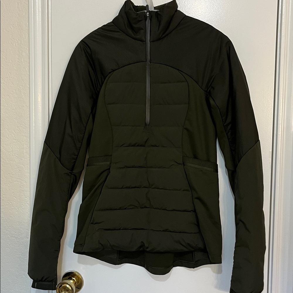Lululemon Athletica Olive Quilted Half Zip Goose Down Jacket Size 6